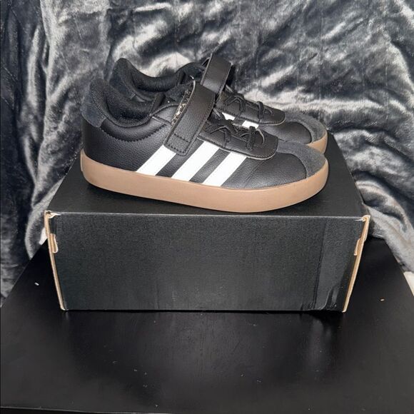 adidas Kids Black and White Sneakers with Tan Sole - Picture 1 of 7